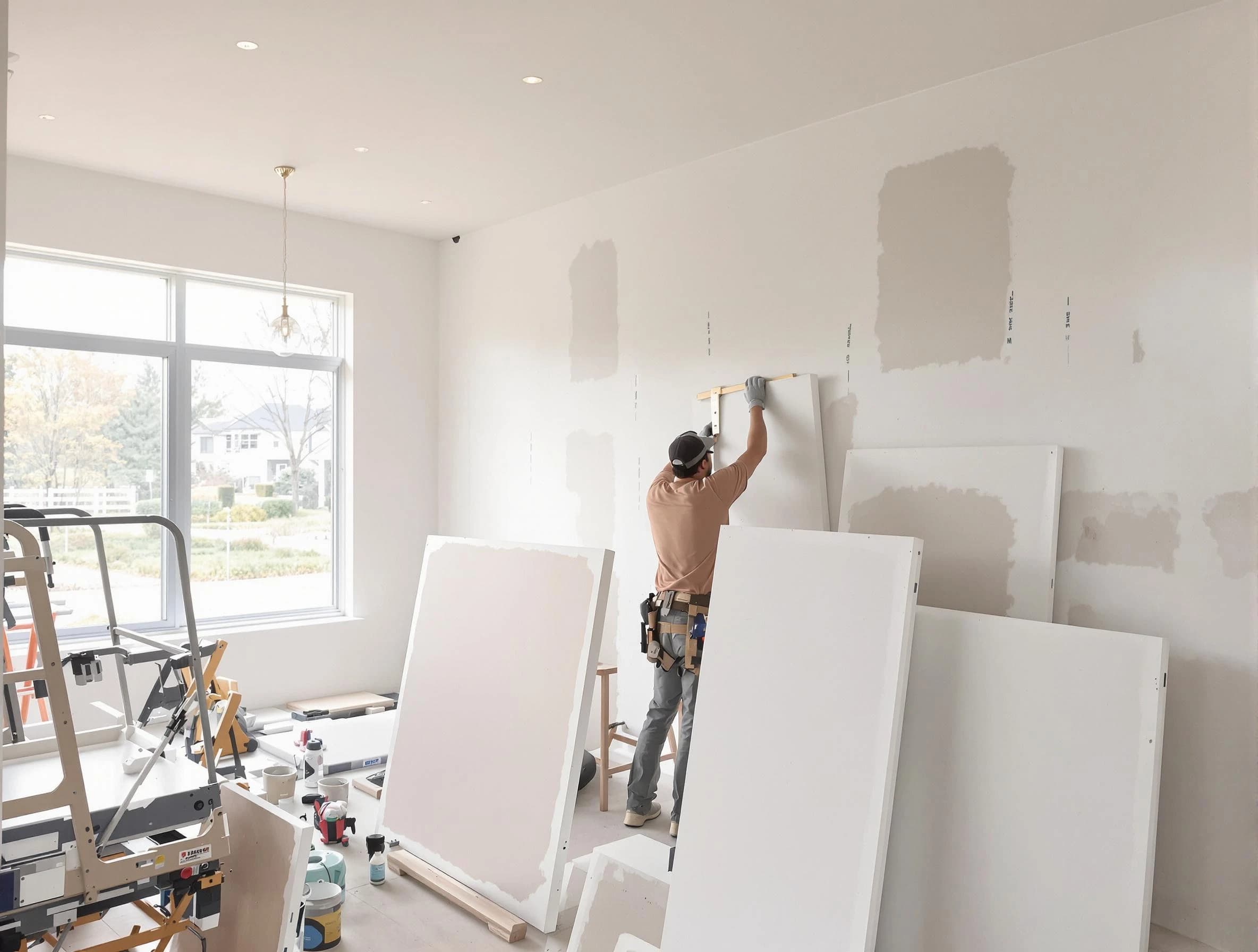 Parma House Painters precisely hanging drywall sheets in Parma, OH