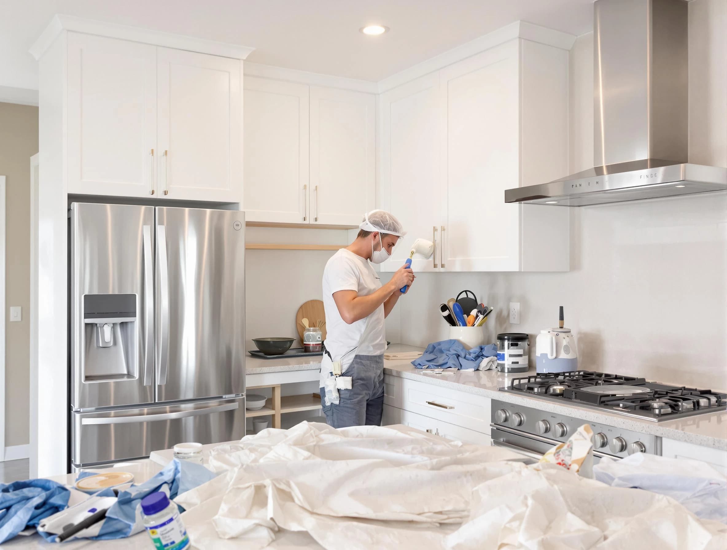 Parma House Painters painter applying a fresh coat in a kitchen located in Parma, OH