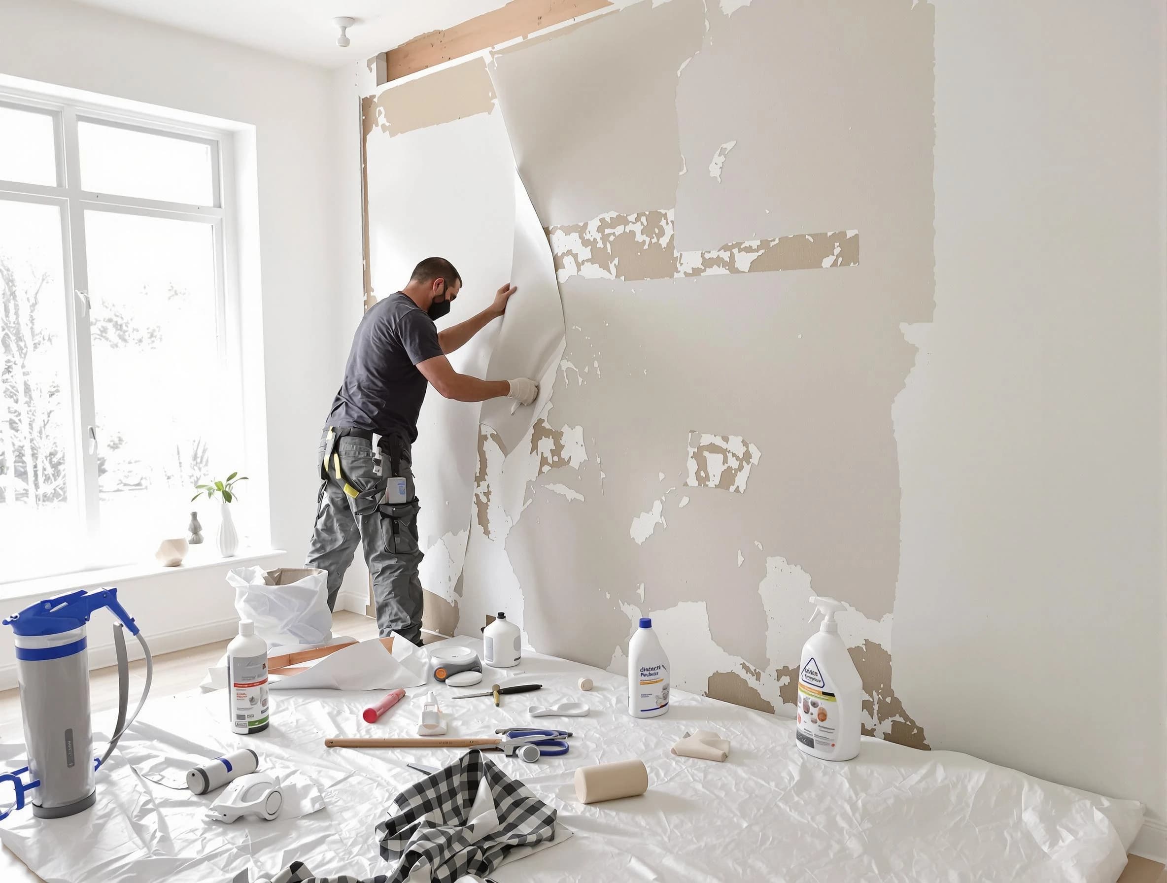 Parma House Painters technician removing wallpaper in Parma, OH